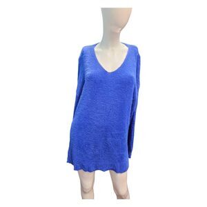 Qixing Blue Fuzzy V Neck Sweater Size Large